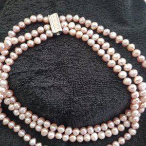 Vintage 3 strand 14 k gold Khloe pink pearl necklace